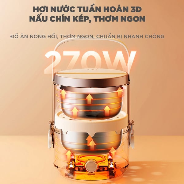 Hộp đựng cơm văn phòng inox BEAR LB-4H15W, cắm điện nấu/hấp/hâm nóng thức ăn,BH 18 tháng
