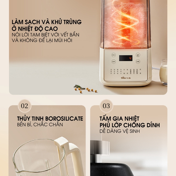 Máy xay sữa hạt 1.5L Bear HB-5H01K52(PBJ-F01G1), 1000W, 10 chế độ xay sinh tố, nấu cháo,BH 18 tháng