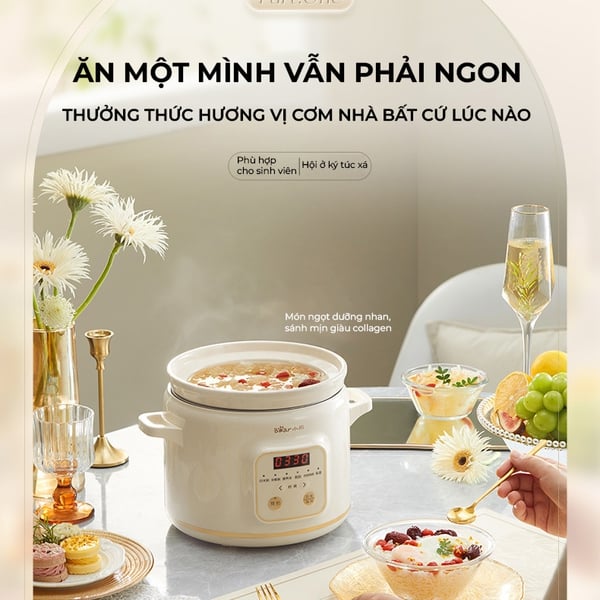 Nồi Nấu Chậm Dung Tích 2L Bear SC-4H20Q (DDG-E20M1), Đa Năng Hầm Ninh, Chưng Yến, Kho, Có Giữ Ấm, BH 18 Tháng