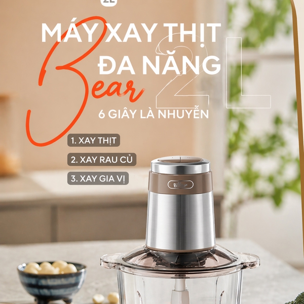 Máy xay thịt đa năng Bear FCH-H036DG, 2L, 300W, Chuyên xay cá, hành, tỏi,xả,ớt, rau củ, đá, BH 18 tháng
