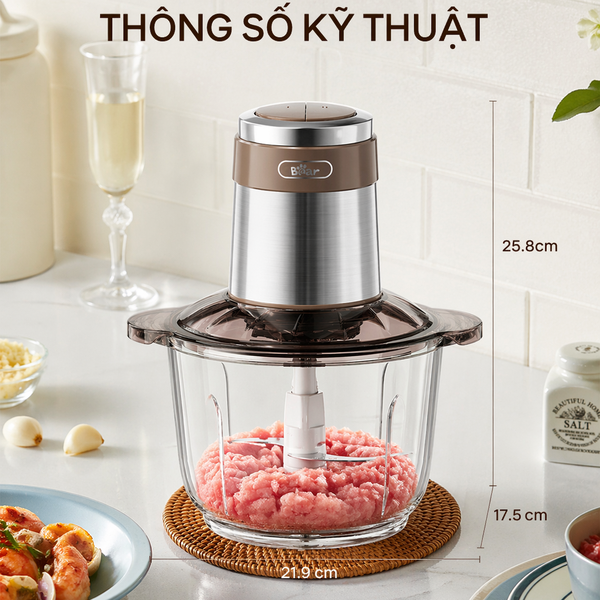 Máy xay thịt đa năng Bear FCH-H036DG, 2L, 300W, Chuyên xay cá, hành, tỏi,xả,ớt, rau củ, đá, BH 18 tháng