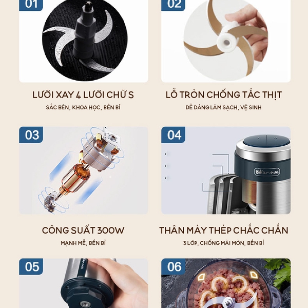 Máy xay thịt đa năng Bear FCH-H036DG, 2L, 300W, Chuyên xay cá, hành, tỏi,xả,ớt, rau củ, đá, BH 18 tháng
