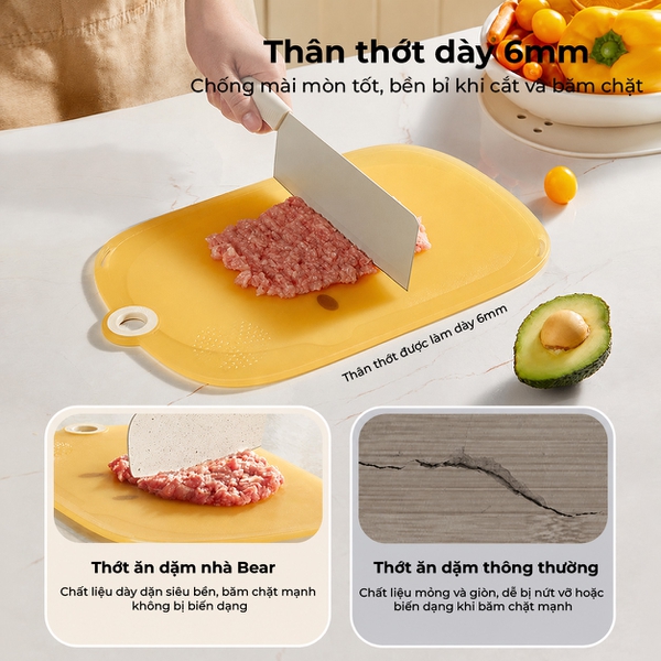 Thớt Nhựa Cao Cấp Bear CP-JP002, Viền TPR Chống Trượt Tốt, Chất Liệu Dày Dặn An Toàn, Dễ Vệ Sinh