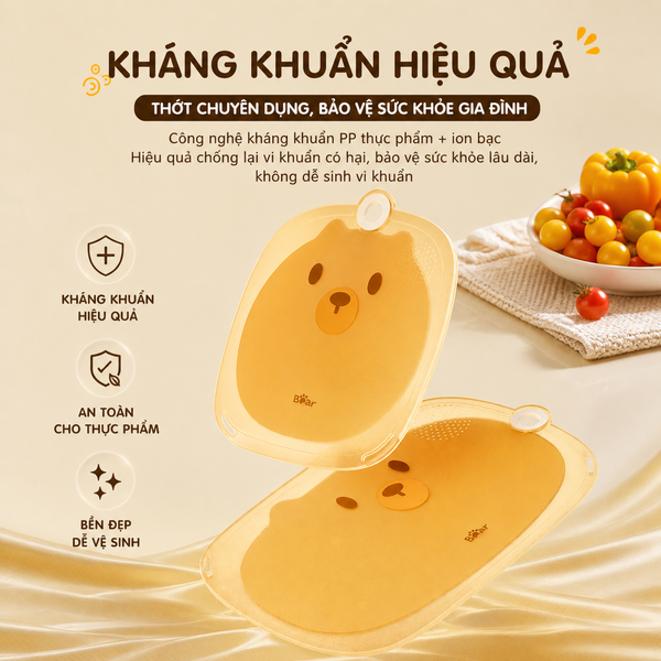 Thớt Nhựa Cao Cấp Bear CP-JP002, Viền TPR Chống Trượt Tốt, Chất Liệu Dày Dặn An Toàn, Dễ Vệ Sinh