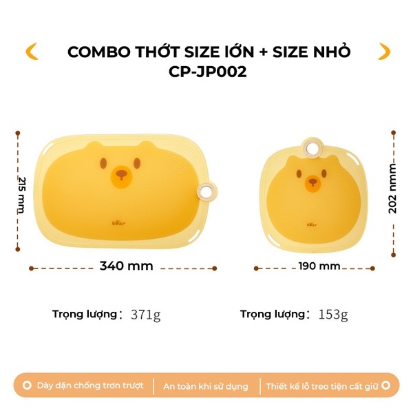Thớt Nhựa Cao Cấp Bear CP-JP002, Viền TPR Chống Trượt Tốt, Chất Liệu Dày Dặn An Toàn, Dễ Vệ Sinh