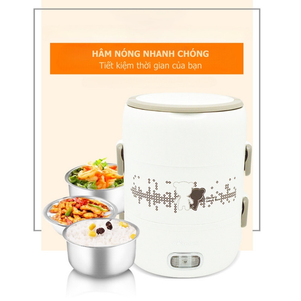 Hộp Đựng Cơm Văn Phòng 2L BEAR RSB-H206AD, Cắm Điện Nấu/Hấp/Hâm Nóng Thức Ăn, Bảo Hành 18 tháng