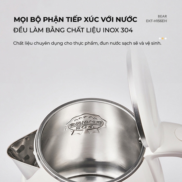 Ấm siêu tốc 1.5L Bear EKT-H156EH (ZDH-Q15U8), 1500W, Đun Nước Nhanh, Lõi Inox304, Tự Ngắt, Bảo Hành 18 Tháng
