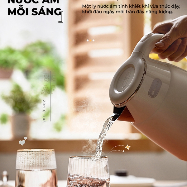 Ấm siêu tốc 1.5L Bear EKT-H156EH (ZDH-Q15U8), 1500W, Đun Nước Nhanh, Lõi Inox304, Tự Ngắt, Bảo Hành 18 Tháng
