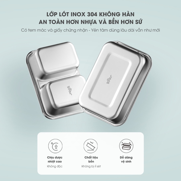 Hộp cơm điện cầm tay Bear RSB-H126PT (DFH-B12E1), 270W, hâm/nấu văn phòng, khay inox304, BH 18 tháng