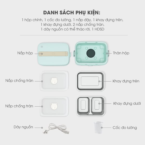 Hộp cơm điện cầm tay Bear RSB-H126PT (DFH-B12E1), 270W, hâm/nấu văn phòng, khay inox304, BH 18 tháng