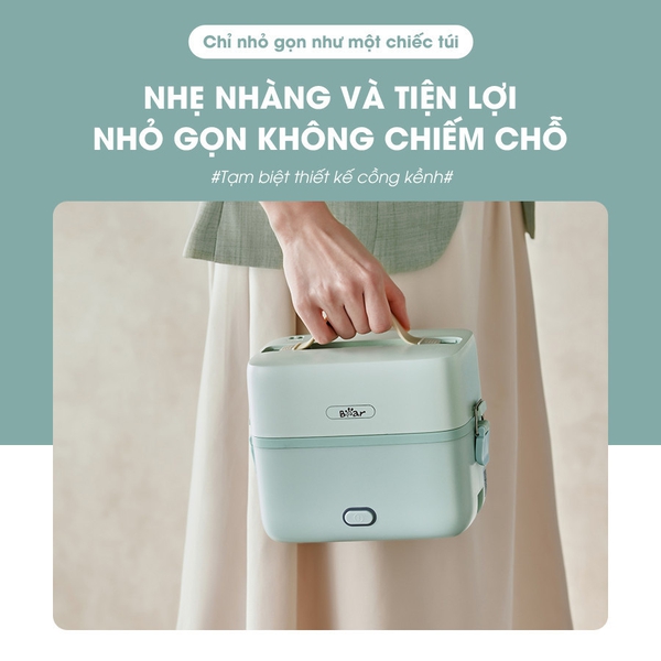 Hộp cơm điện cầm tay Bear RSB-H126PT (DFH-B12E1), 270W, hâm/nấu văn phòng, khay inox304, BH 18 tháng