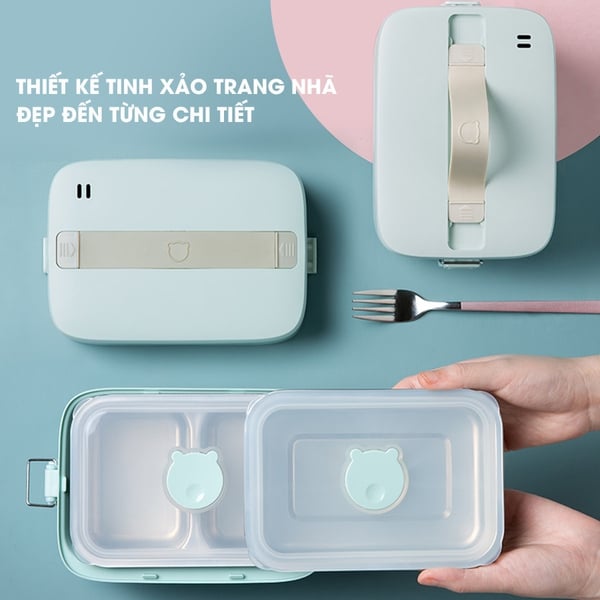 Hộp cơm điện cầm tay Bear RSB-H126PT (DFH-B12E1), 270W, hâm/nấu văn phòng, khay inox304, BH 18 tháng