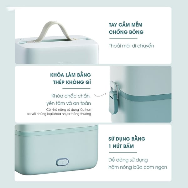 Hộp cơm điện cầm tay Bear RSB-H126PT (DFH-B12E1), 270W, hâm/nấu văn phòng, khay inox304, BH 18 tháng