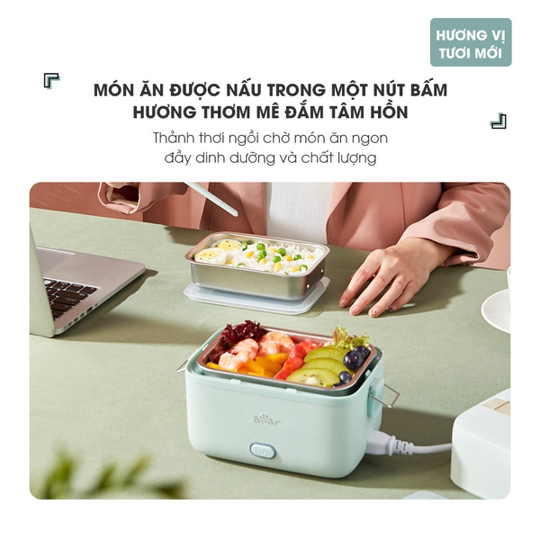 Hộp cơm điện cầm tay Bear RSB-H126PT (DFH-B12E1), 270W, hâm/nấu văn phòng, khay inox304, BH 18 tháng
