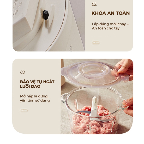 Máy Xay Thịt, Cá, Thực Phẩm, Tỏi Ớt Đa Năng 1.8L Bear FCH-H036CF- Công Suất 300W- Bảo Hành 18 tháng