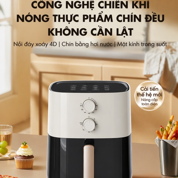 Nồi chiên không dầu Bear AF-4H15K(QZG-J15M1), Dung tích 5L, Hẹn giờ, Tháo rời dễ vệ sinh, Bảo Hành 18 Tháng