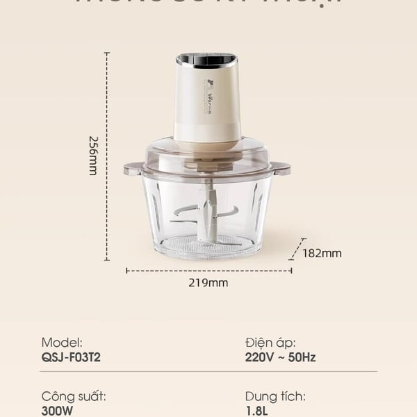Máy xay thịt 2L đa năng Bear CH-5H03LMáy xay thịt 2L đa năng Bear CH-5H03L, 300W, Cối thủy tinh xay tỏi ớt rau củ,BH 18 Tháng