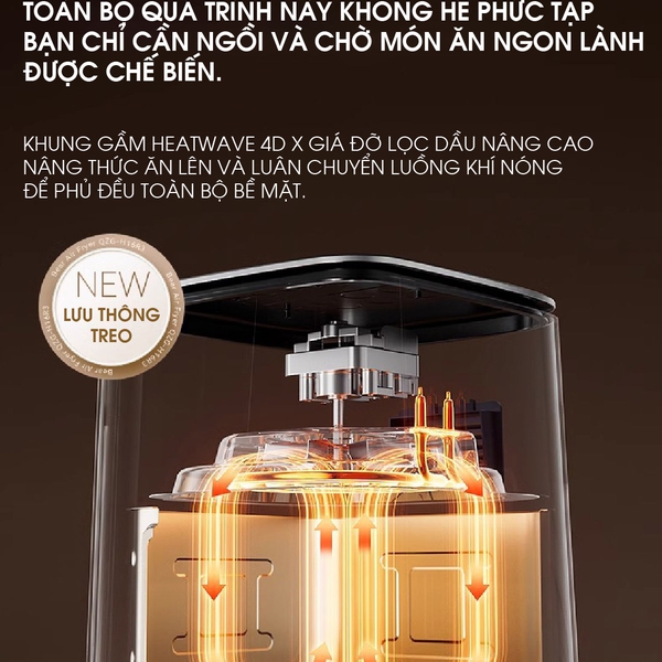 Nồi Chiên Không Dầu 6L Bear AF-4H16K, Công suất 1600W, Menu Cảm Ứng, Rã Đông, BH 18 Tháng