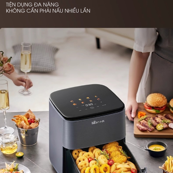 Nồi Chiên Không Dầu 6L Bear AF-4H16K, Công suất 1600W, Menu Cảm Ứng, Rã Đông, BH 18 Tháng