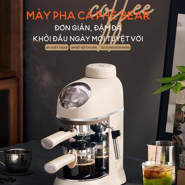 Máy pha cà phê Espresso Bear CFM-025RU (KFJ-P02T7), pha tự động, kích thước nhỏ gọn thanh lịch, BH 18 tháng