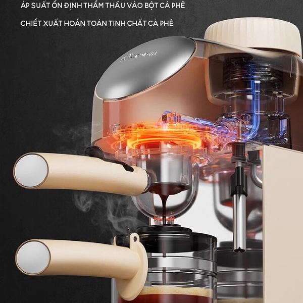Máy pha cà phê Espresso Bear CFM-025RU (KFJ-P02T7), pha tự động, kích thước nhỏ gọn thanh lịch, BH 18 tháng