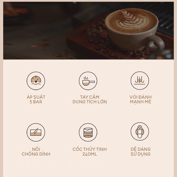 Máy pha cà phê Espresso Bear CFM-025RU (KFJ-P02T7), pha tự động, kích thước nhỏ gọn thanh lịch, BH 18 tháng