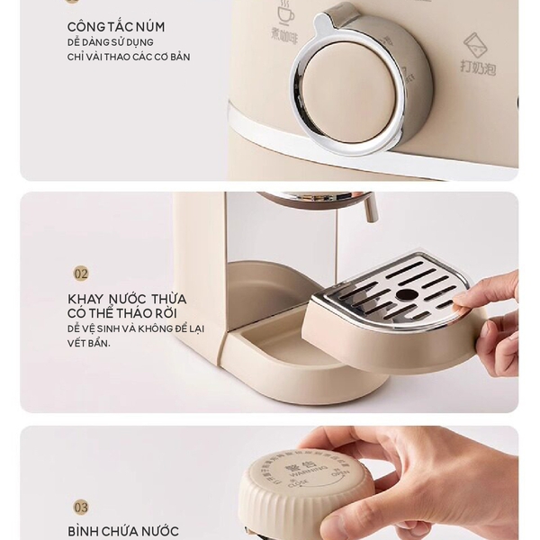 Máy pha cà phê Espresso Bear CFM-025RU (KFJ-P02T7), pha tự động, kích thước nhỏ gọn thanh lịch, BH 18 tháng