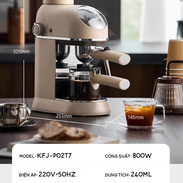 Máy pha cà phê Espresso Bear CFM-025RU (KFJ-P02T7), pha tự động, kích thước nhỏ gọn thanh lịch, BH 18 tháng