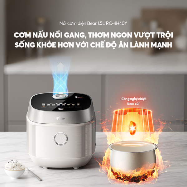 Nồi cơm điện 4L đa năng Bear RC-4H40Y, Công suất 800W, Nấu cơm,Cháo,Canh cho 2-4 người,BH 18 Tháng