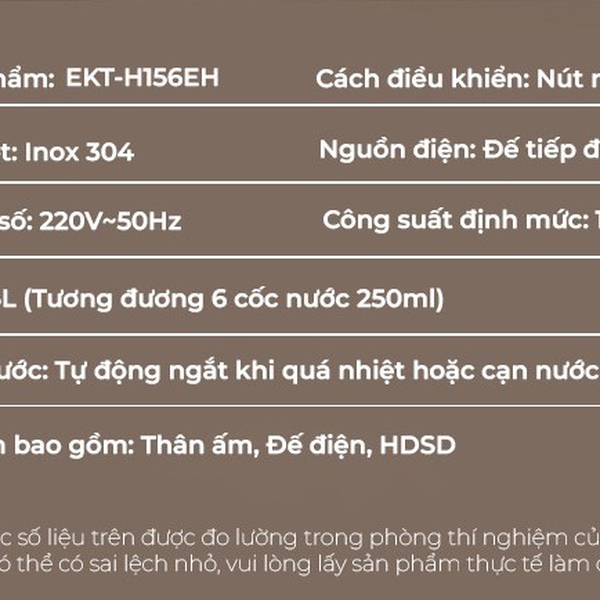 Ấm siêu tốc 1.5L Bear EKT-H156EH (ZDH-Q15U8), 1500W, Đun Nước Nhanh, Lõi Inox304, Tự Ngắt, Bảo Hành 18 Tháng