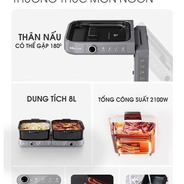 Nồi lẩu điện 2 ngăn Bear HP-5H80M47 - 8L
