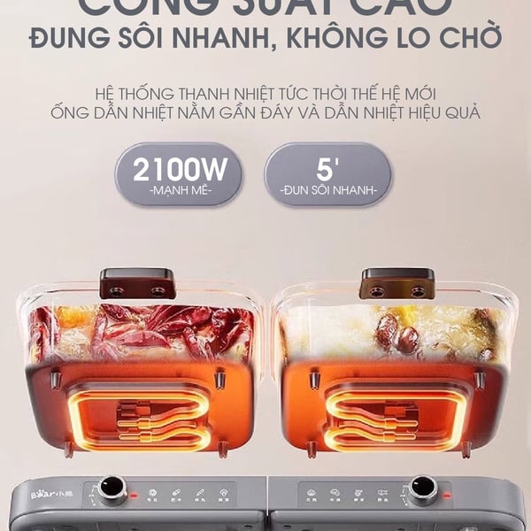Nồi lẩu điện 2 ngăn Bear HP-5H80M47 - 8L