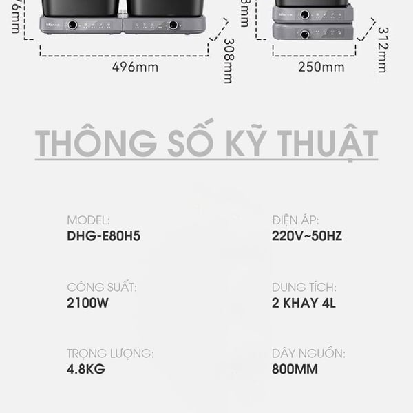 Nồi lẩu điện 2 ngăn Bear HP-5H80M47 - 8L