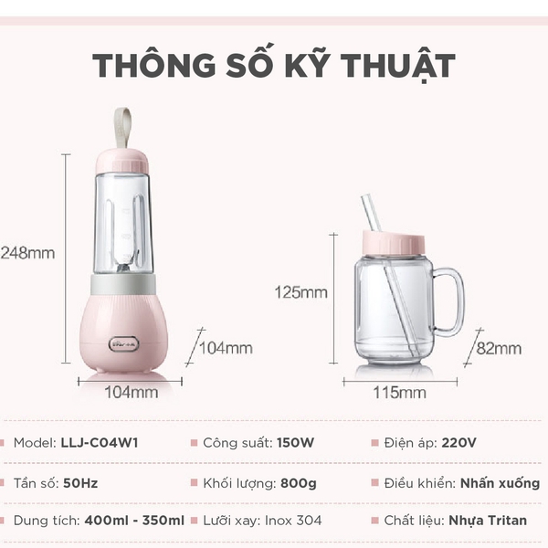 Máy xay sinh tố 2 cối Bear BL-4H04M - 150W