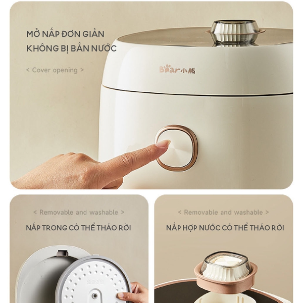 Nồi Cơm Điện 4L Bear RIC-H406GL, 800W, Lòng Nồi 6 Lớp Chống Dính, Hâm Nóng Hẹn Giờ, Bảo Hành 18 tháng