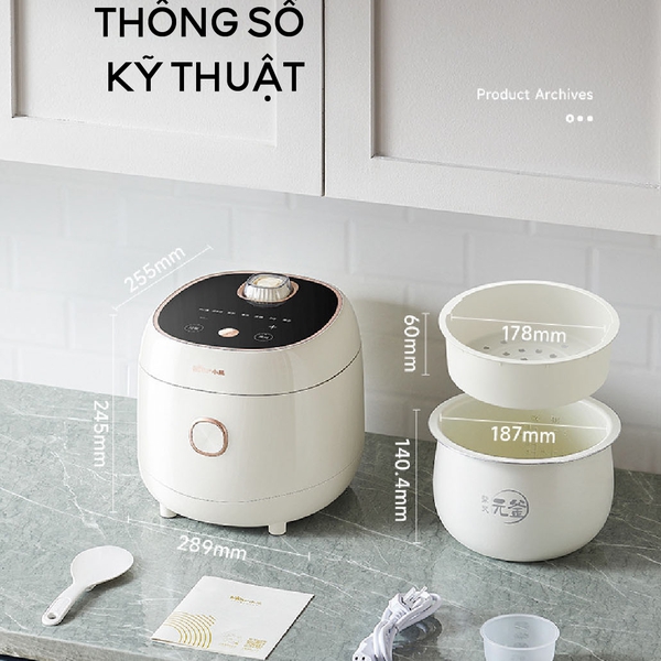 Nồi Cơm Điện 4L Bear RIC-H406GL, 800W, Lòng Nồi 6 Lớp Chống Dính, Hâm Nóng Hẹn Giờ, Bảo Hành 18 tháng