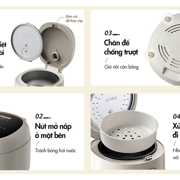 Nồi cơm điện Bear 4L RC-4H40E, 800W, 6 chế độ nấu lõi nồi 5 lớp chống dính giữ nhiệt