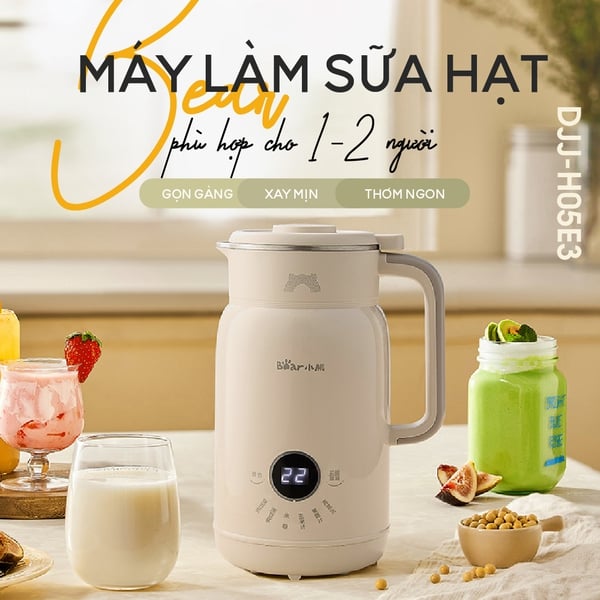Máy làm sữa hạt 0.6L Bear SMM-055SV (DJJ-H05C1), 500W, 8 Lưỡi, Xay sinh tố, Sữa đậu nành, Hẹn Giờ, BH 18 Tháng