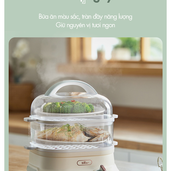 Nồi Hấp Điện 2 Tầng Đa Năng Bear 6L EFS-4H60V, 650W, 6 Chế Độ Không Gây Mùi, BH 18 Tháng