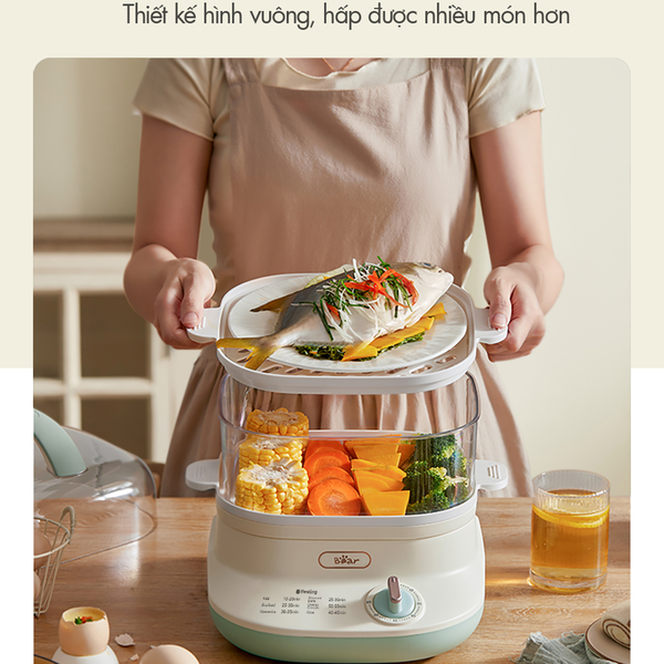 Nồi Hấp Điện 2 Tầng Đa Năng Bear 6L EFS-4H60V, 650W, 6 Chế Độ Không Gây Mùi, BH 18 Tháng