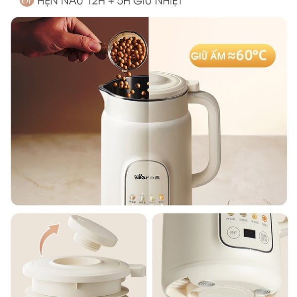Máy làm sữa hạt 1L đa năng Bear SMM-HO86VZ, 800W, 12 Lưỡi dao, 8 Chế Độ Nấu, Hẹn giờ, BH 18 Tháng