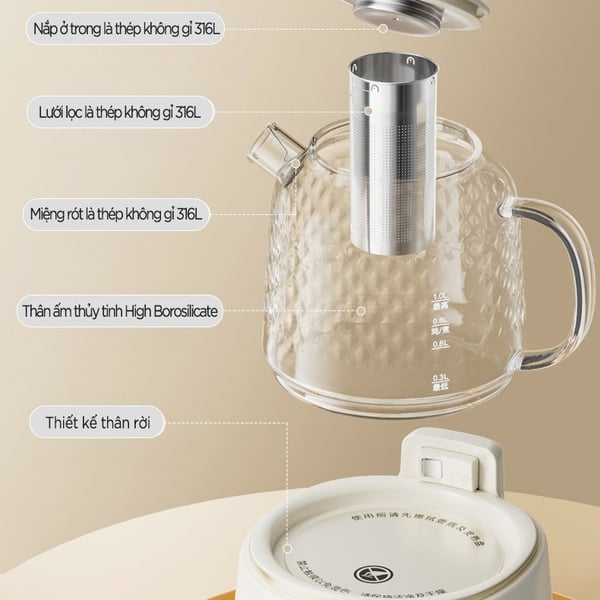 Máy Pha Trà Đa Năng Bear HLP-105W - 1L