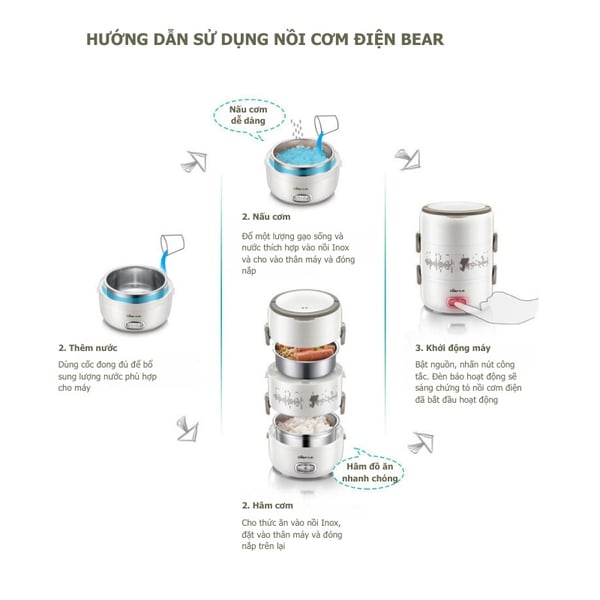 Hộp Đựng Cơm Văn Phòng 2L BEAR RSB-H206AD, Cắm Điện Nấu/Hấp/Hâm Nóng Thức Ăn, Bảo Hành 18 tháng
