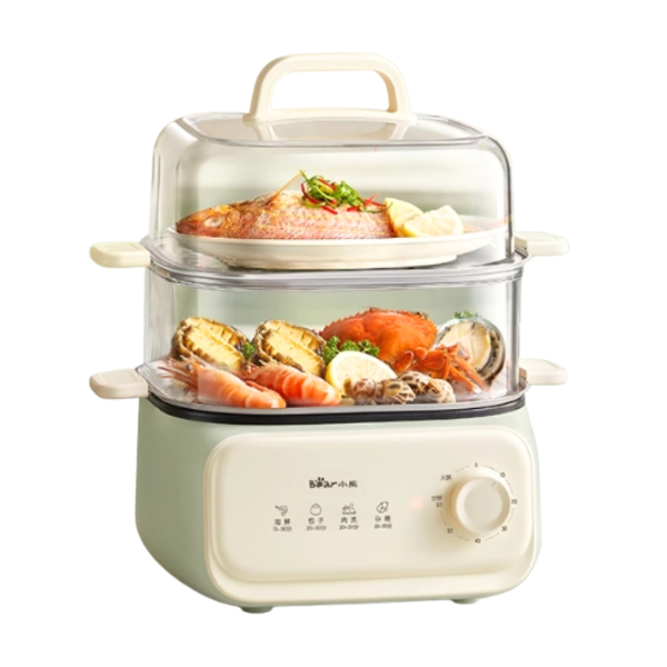 Nồi hấp 2 tầng điện 10.3L Bear ESM-H106HM (DZG-UA0P8), Công Suất 1300W, Nấu Lẩu, Khay Inox An toàn, BH 18 Tháng