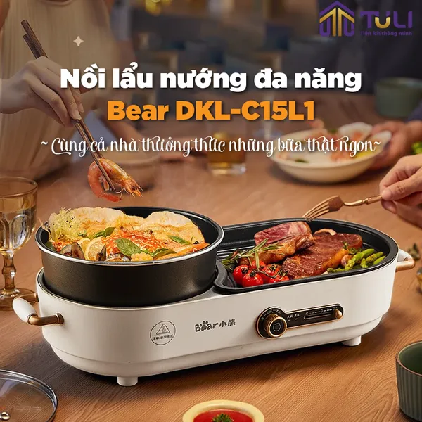 Nồi điện nấu lẩu và nướng 2 ngăn Bear DKL-C15L1