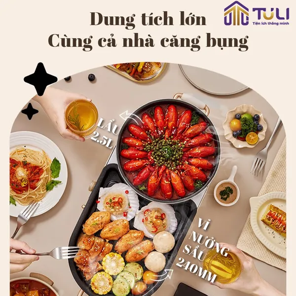 Nồi điện nấu lẩu và nướng 2 ngăn Bear DKL-C15L1