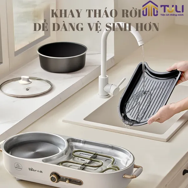 Nồi điện nấu lẩu và nướng 2 ngăn Bear DKL-C15L1