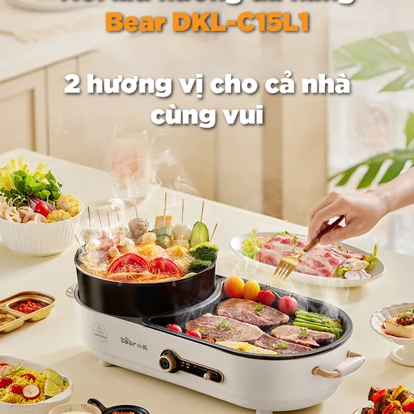 Nồi điện nấu lẩu và nướng 2 ngăn Bear DKL-C15L1