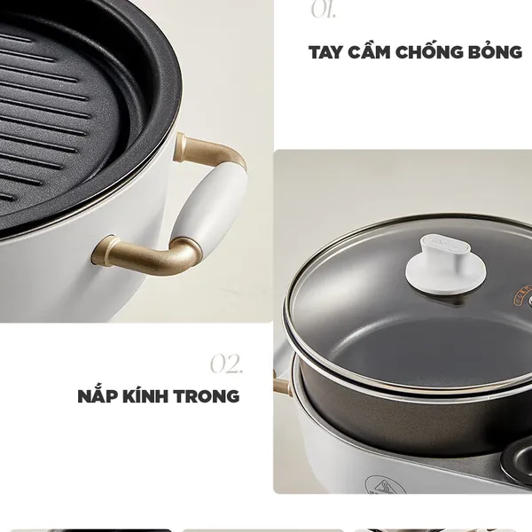 Nồi điện nấu lẩu và nướng 2 ngăn Bear DKL-C15L1