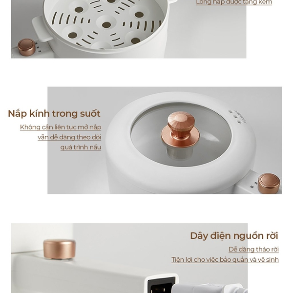 Nồi lẩu điện 1.6L đa năng Bear MC-4H16U(DRG-P16M2), 700W, cách nhiệt, tráng men chống dính, BH 18 tháng